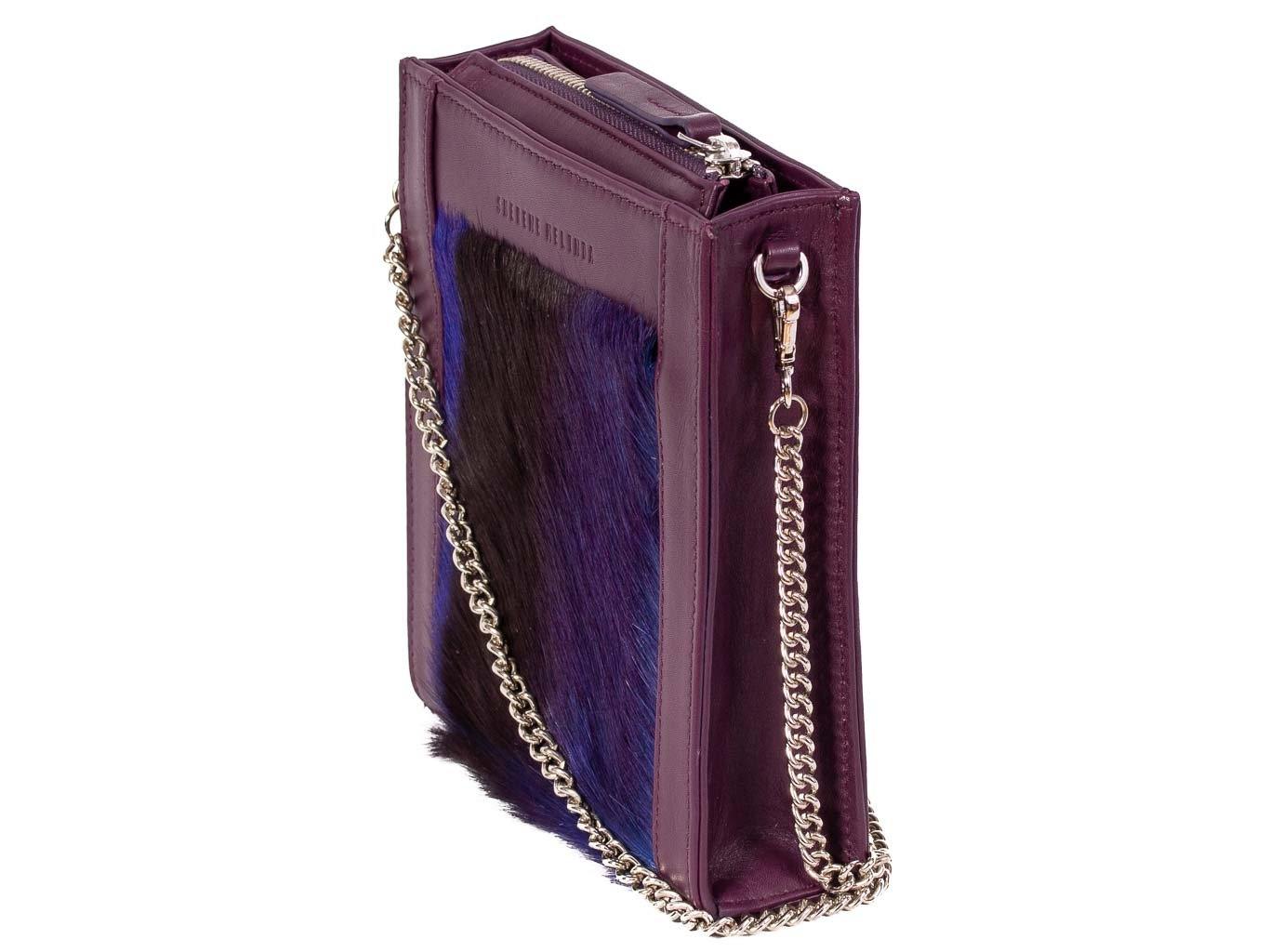 Messenger Springbok Handbag in Deep Purple with a stripe feature by Sherene Melinda front strap