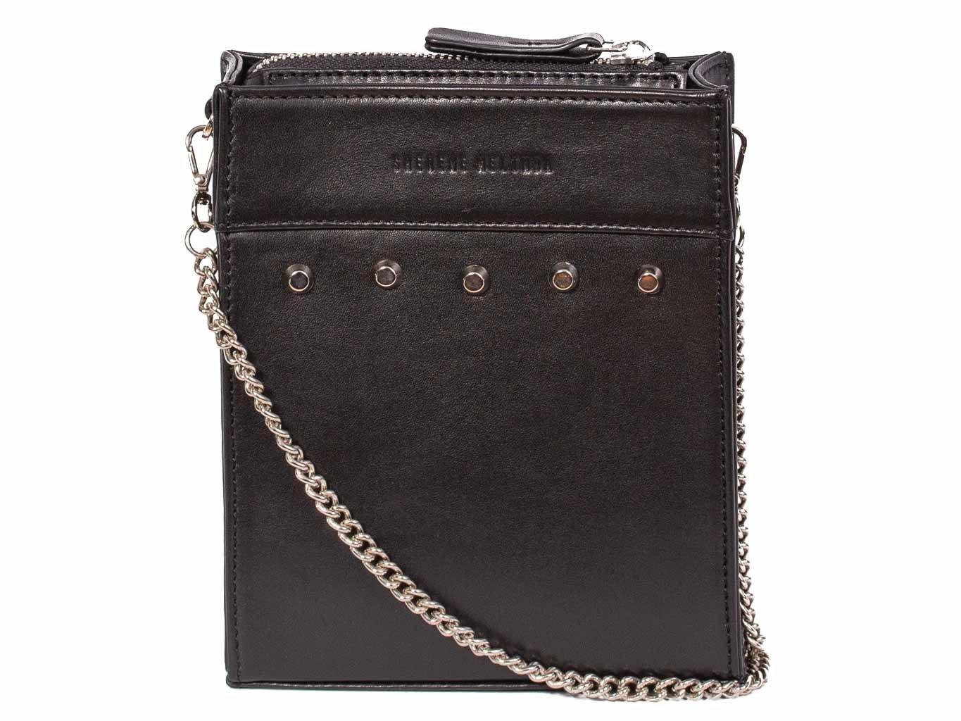 Messenger Studded Handbag in Black by Sherene Melinda front strap