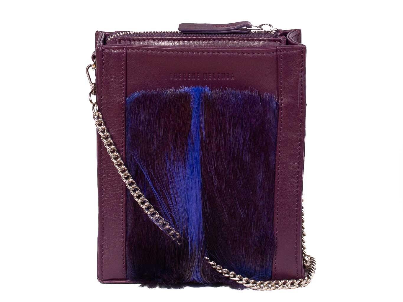 Messenger Springbok Handbag in Deep Purple with a fan feature by Sherene Melinda front strap