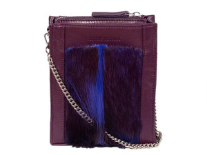 Messenger Springbok Handbag in Deep Purple with a fan feature by Sherene Melinda front strap