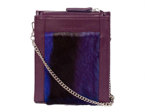 Messenger Springbok Handbag in Deep Purple with a stripe feature by Sherene Melinda front strap