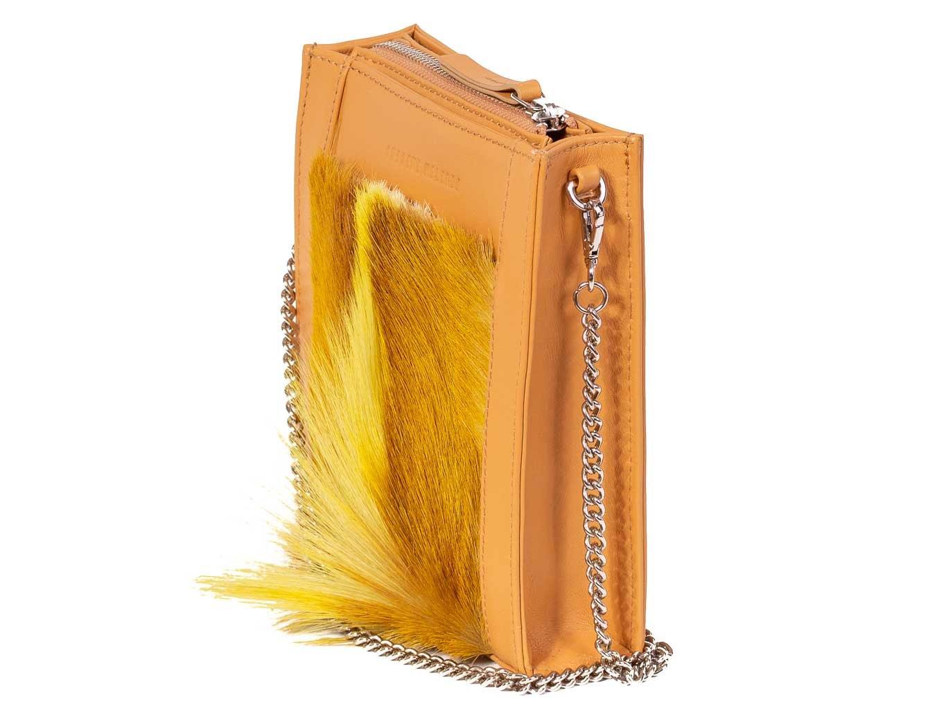 Messenger Springbok Handbag in Sunflower Yellow with a fan feature by Sherene Melinda front strap