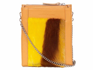 Messenger Springbok Handbag in Sunflower Yellow with a stripe feature by Sherene Melinda front strap
