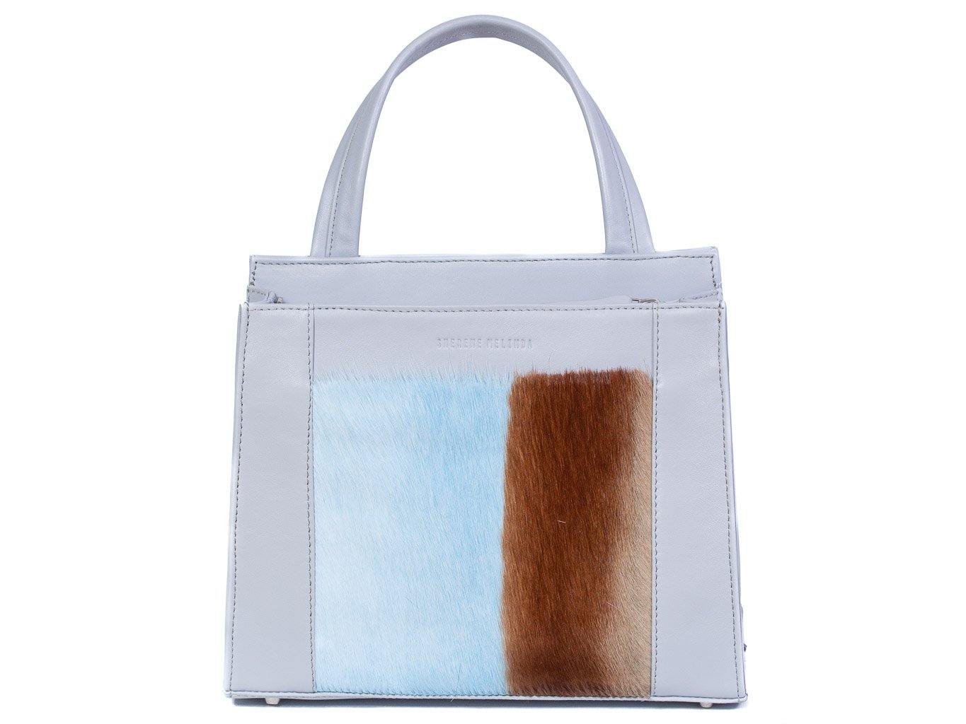 Top Handle Springbok Handbag in Baby Blue with a stripe feature by Sherene Melinda front