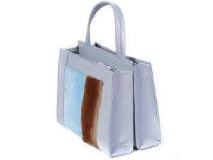 Top Handle Springbok Handbag in Baby Blue with a stripe feature by Sherene Melinda side angle