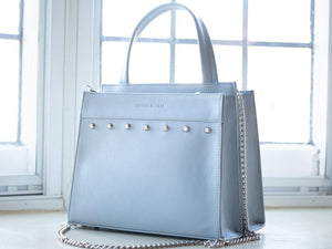 Top Handle Studded Handbag in Baby Blue by Sherene Melinda - SHERENE MELINDA