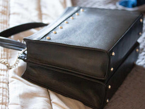 Top Handle Studded Handbag in Black by Sherene Melinda - SHERENE MELINDA