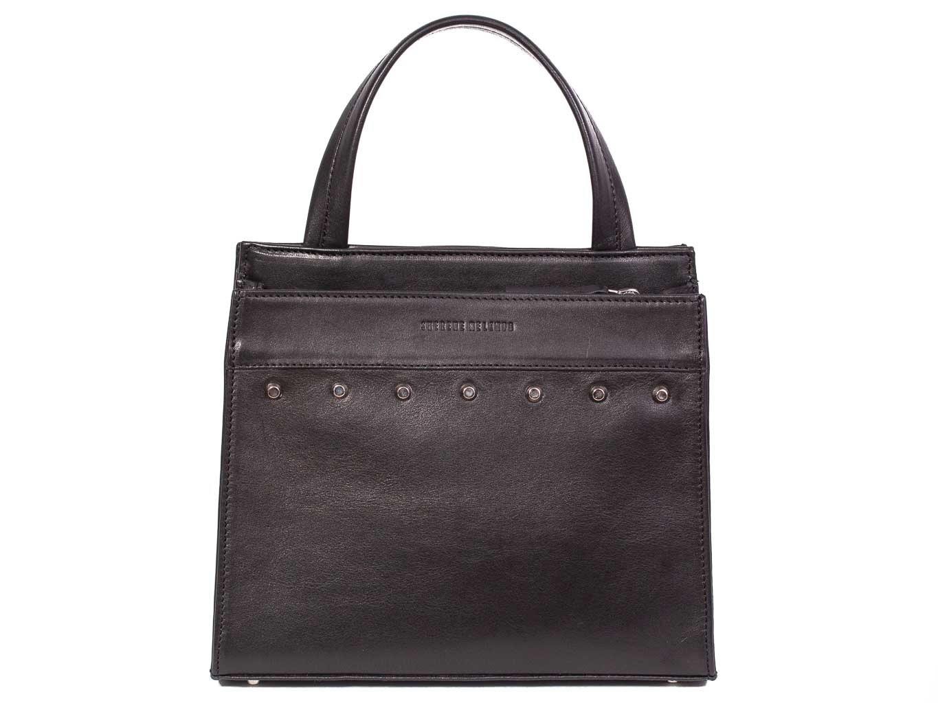Top Handle Studded Handbag in Black by Sherene Melinda front