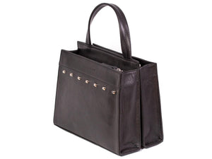Top Handle Studded Handbag in Black by Sherene Melinda side angle