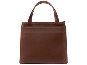 Top Handle Springbok Handbag in Cocoa Brown with a stripe feature by Sherene Melinda back
