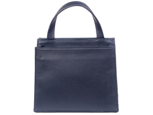 Top Handle Springbok Handbag in Navy Blue with a fan feature by Sherene Melinda back