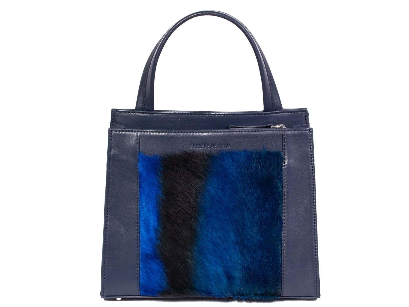 Top Handle Springbok Handbag in Navy Blue with a stripe feature by Sherene Melinda front