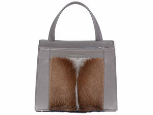 Top Handle Springbok Handbag in Slate Grey with a fan feature by Sherene Melinda front