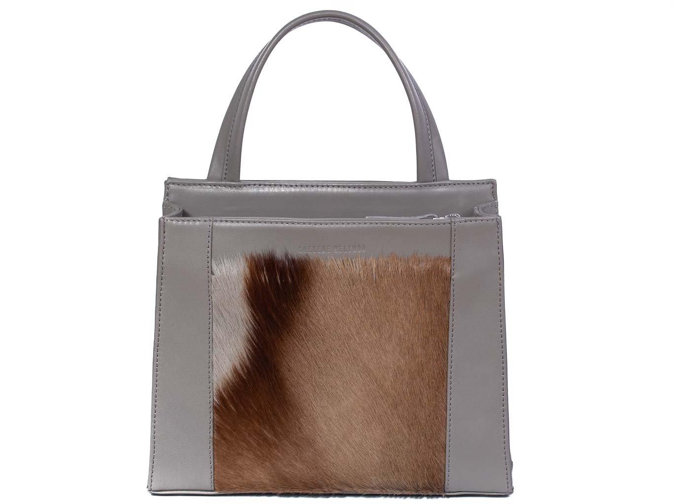 Top Handle Springbok Handbag in Slate Grey with a stripe feature by Sherene Melinda front