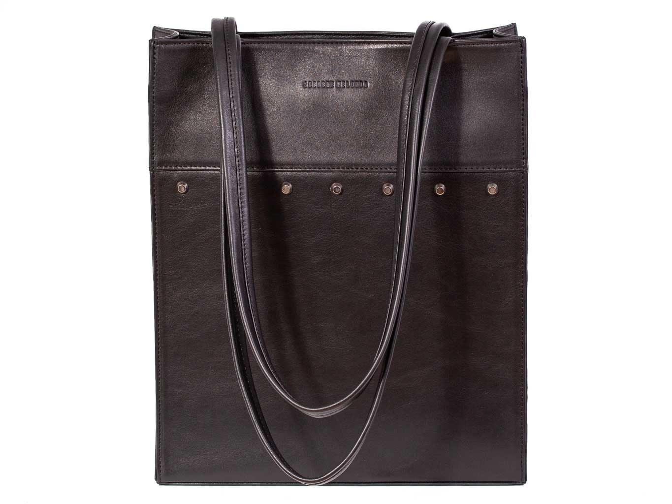 Tote Studded Handbag in Black by Sherene Melinda front handle
