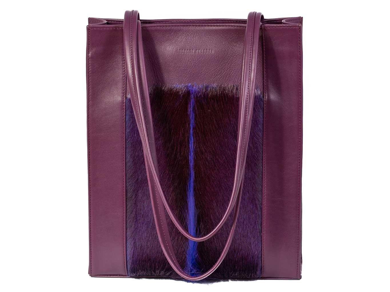 Tote Springbok Handbag in Deep Purple with a fan feature by Sherene Melinda front handle