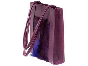 Tote Springbok Handbag in Deep Purple with a fan feature by Sherene Melinda side angle strap