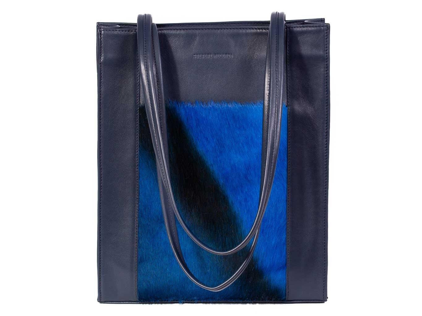 Tote Springbok Handbag in Navy Blue with a stripe feature by Sherene Melinda front handle