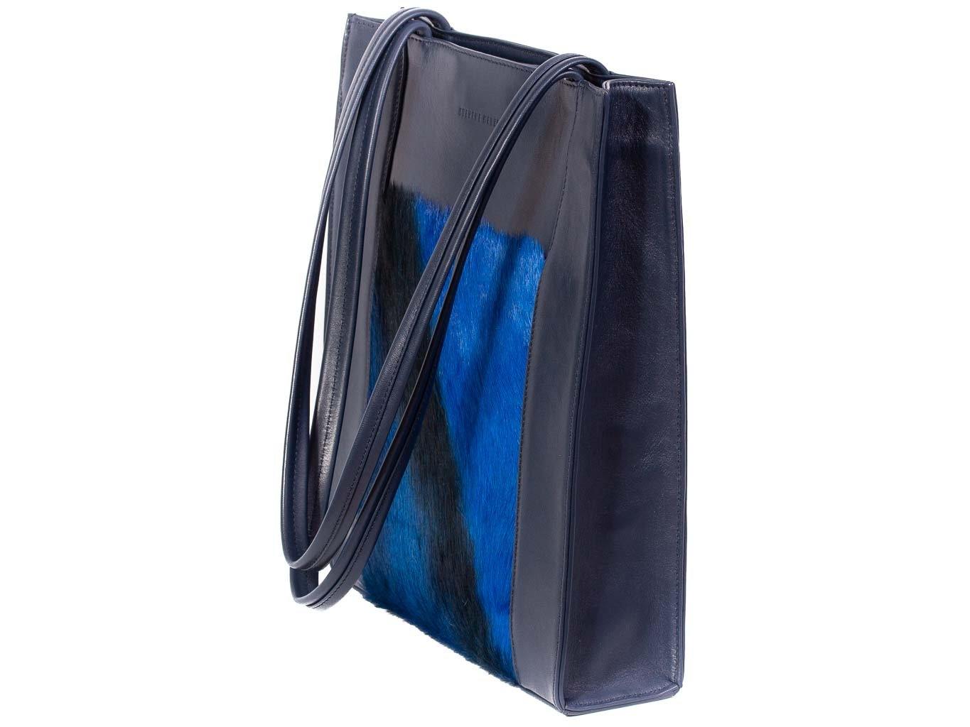 Tote Springbok Handbag in Navy Blue with a stripe feature by Sherene Melinda front handle