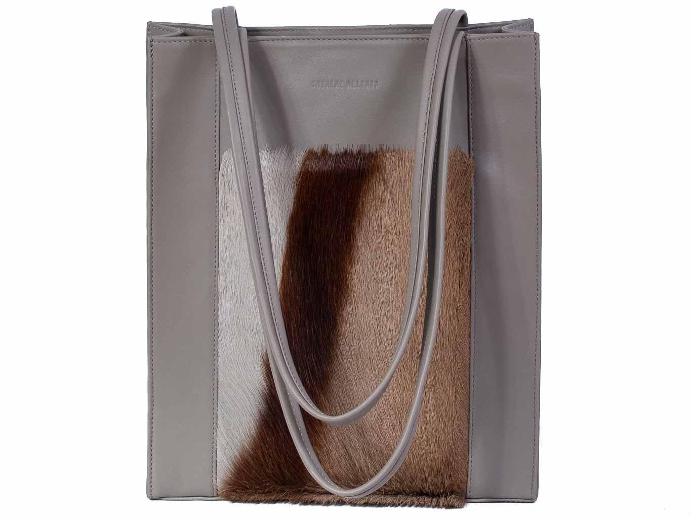 Tote Springbok Handbag in Slate Grey with a stripe feature by Sherene Melinda front handle