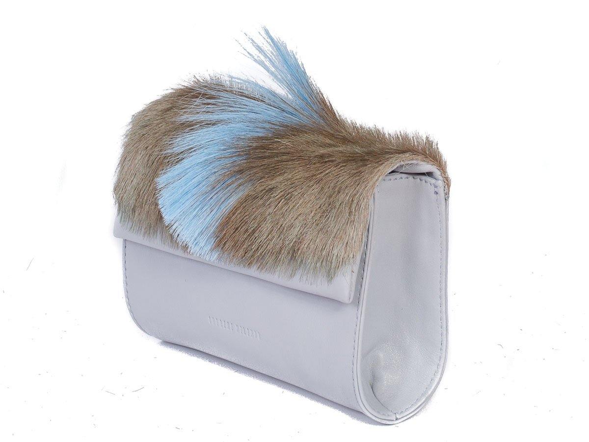 Mini Springbok Handbag in Baby Blue with a Fan by Sherene Melinda Side Angle