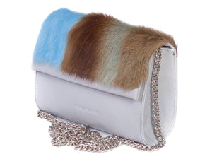 Mini Springbok Handbag in Baby Blue with a Stripe by Sherene Melinda Side Angle Strap