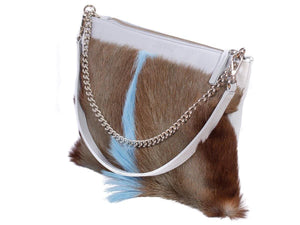 Multiway Springbok Handbag in Baby Blue with a Fan by Sherene Melinda Side Angle Strap