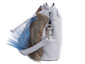 sherene melinda springbok hair-on-hide baby blue leather pouch bag Fan side