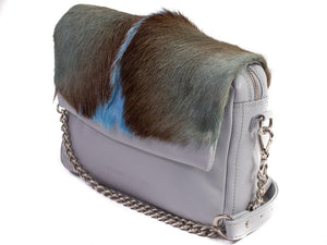 sherene melinda springbok hair-on-hide baby blue leather shoulder bag Fan side angle strap