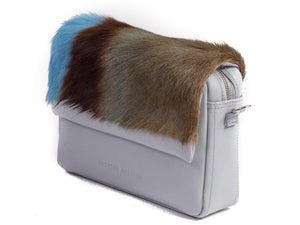 sherene melinda springbok hair-on-hide baby blue leather shoulder bag Stripe side angle