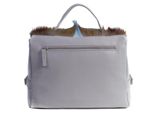 sherene melinda springbok hair-on-hide baby blue leather smith tote bag Fan back