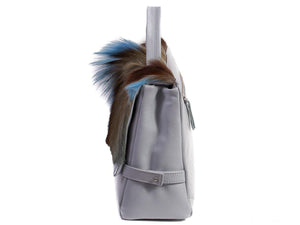 sherene melinda springbok hair-on-hide baby blue leather smith tote bag Fan side
