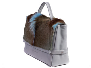 sherene melinda springbok hair-on-hide baby blue leather smith tote bag Fan side angle