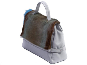 sherene melinda springbok hair-on-hide baby blue leather smith tote bag Stripe side angle