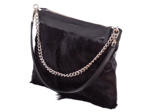 Multiway Springbok Handbag in Black with a Fan by Sherene Melinda Side Angle Strap