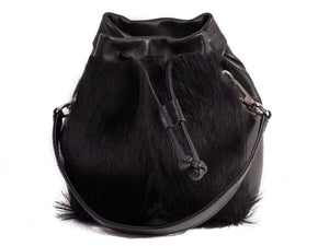 sherene melinda springbok hair-on-hide black leather pouch bag Fan front