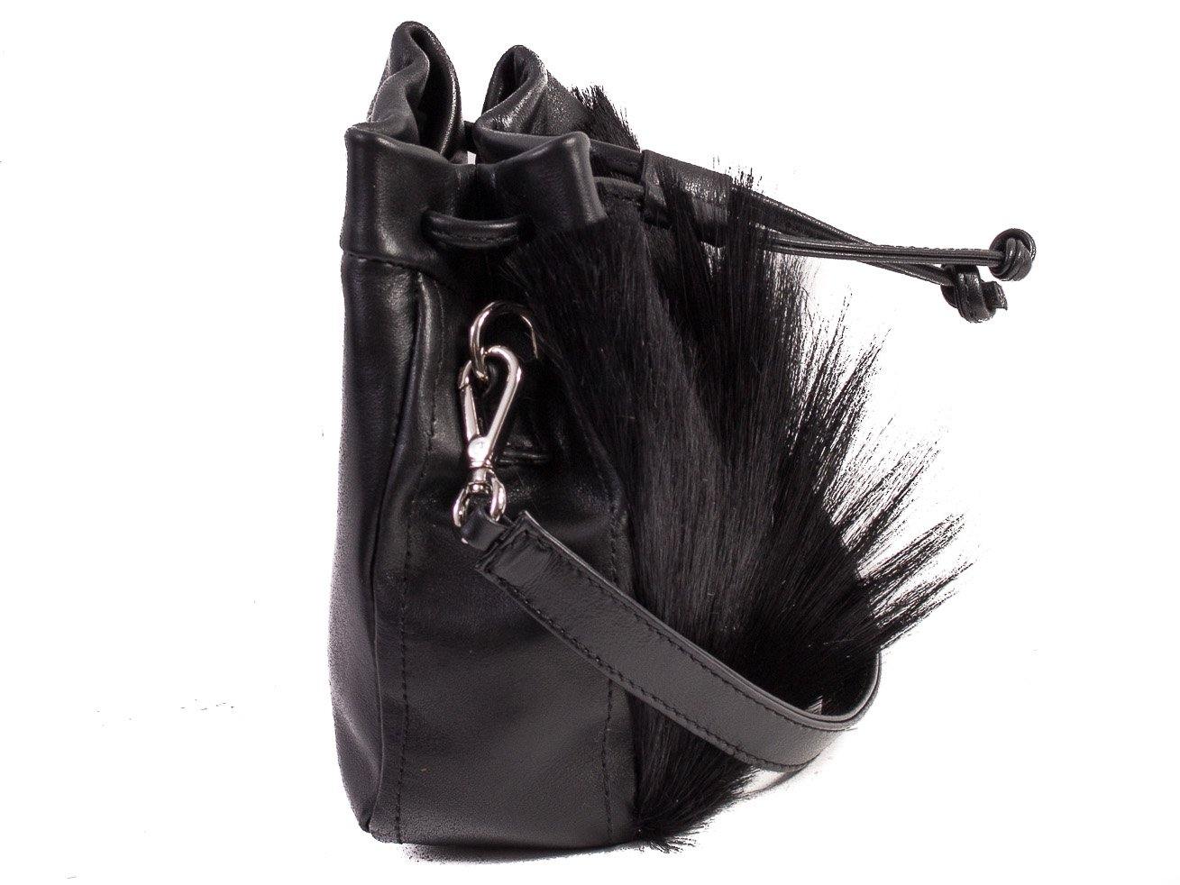 sherene melinda springbok hair-on-hide black leather pouch bag Fan side