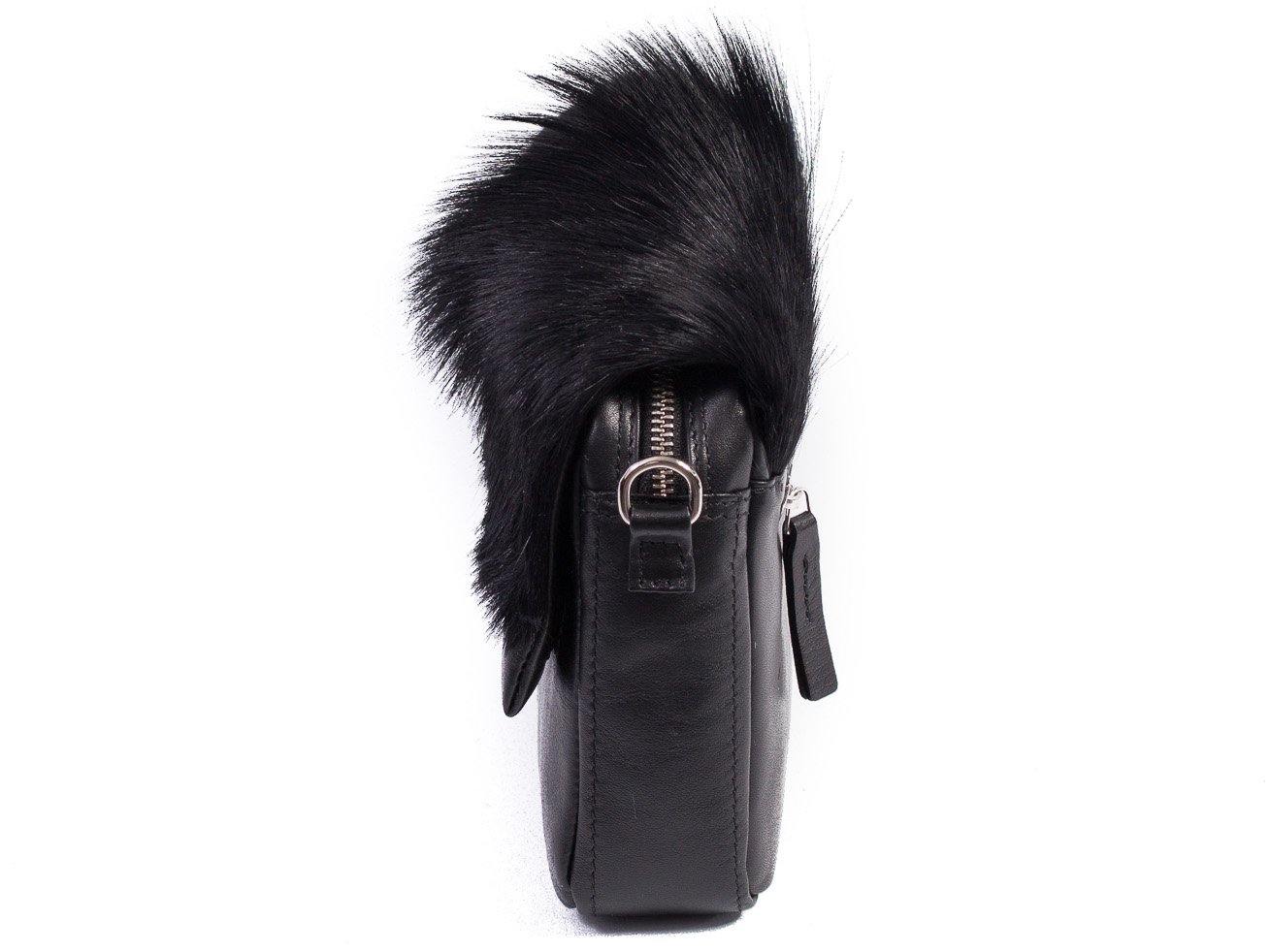 sherene melinda springbok hair-on-hide black leather shoulder bag Fan side