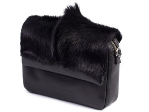 sherene melinda springbok hair-on-hide black leather shoulder bag Fan side angle