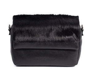 sherene melinda springbok hair-on-hide black leather shoulder bag Stripe front