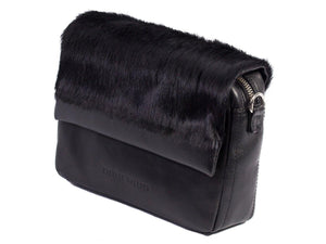 sherene melinda springbok hair-on-hide black leather shoulder bag Stripe side angle