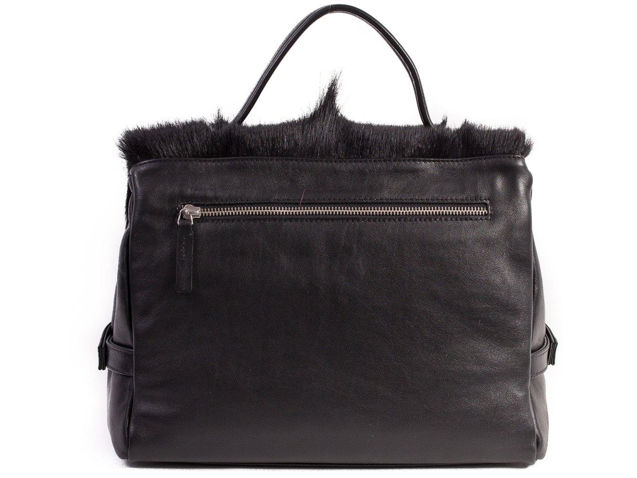 sherene melinda springbok hair-on-hide black leather smith tote bag Fan back