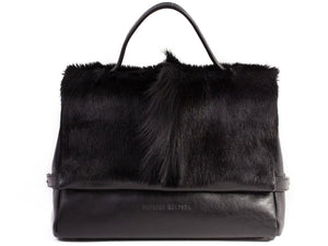 sherene melinda springbok hair-on-hide black leather smith tote bag Fan front