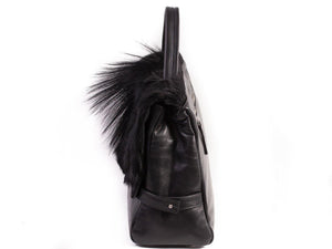 sherene melinda springbok hair-on-hide black leather smith tote bag Fan side