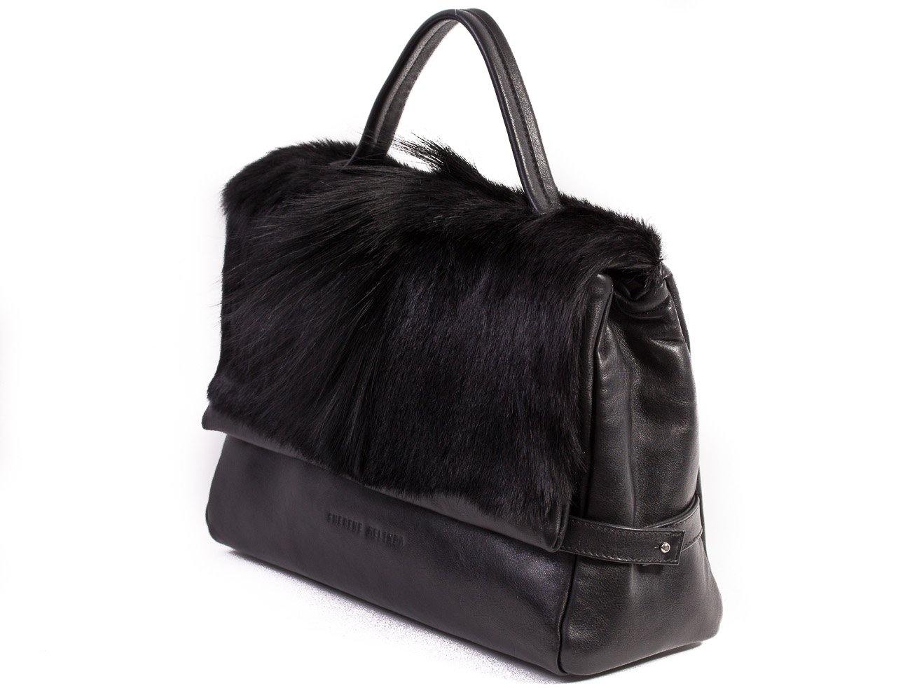 sherene melinda springbok hair-on-hide black leather smith tote bag Fan side angle