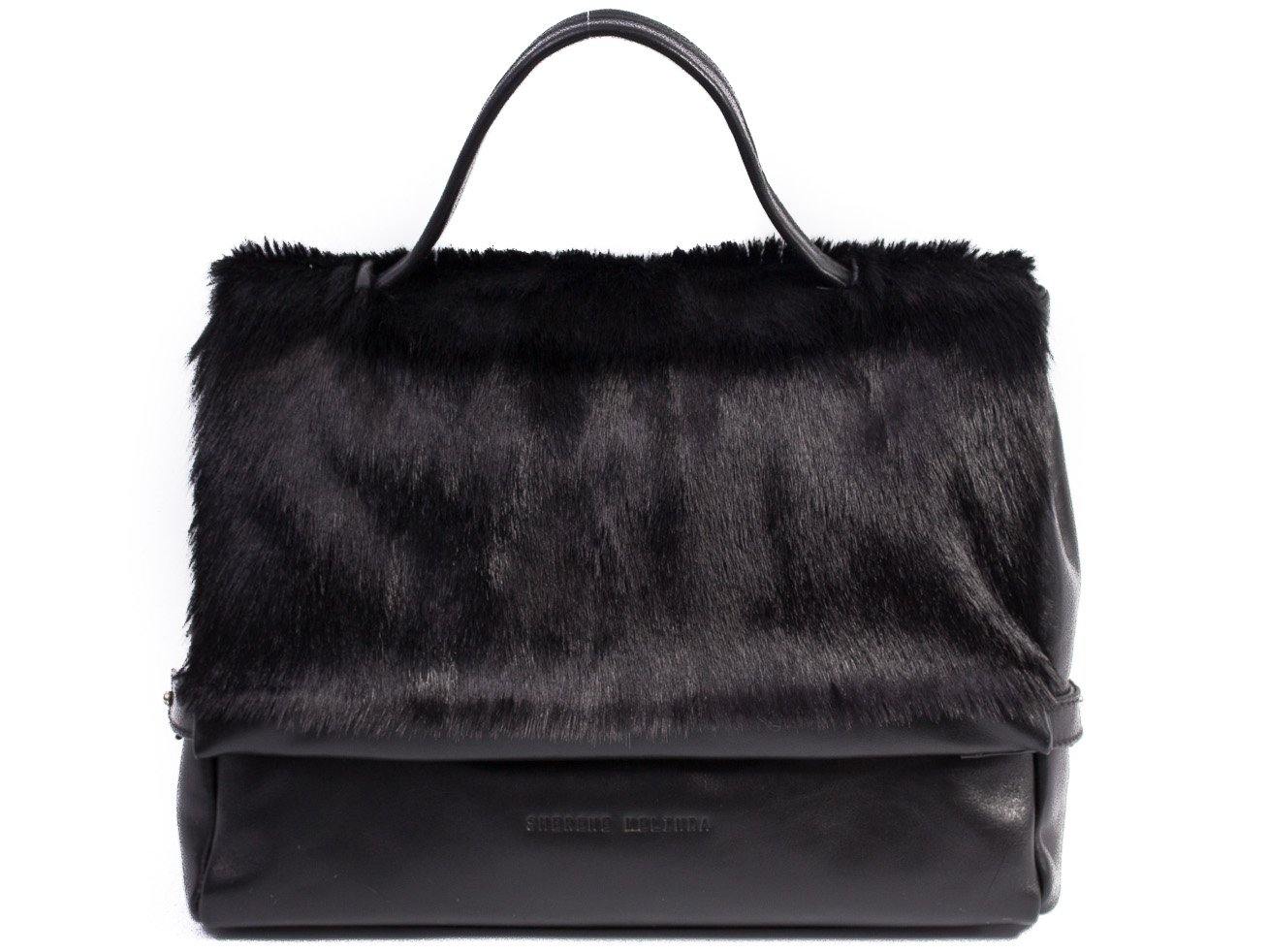 sherene melinda springbok hair-on-hide black leather smith tote bag stripe front
