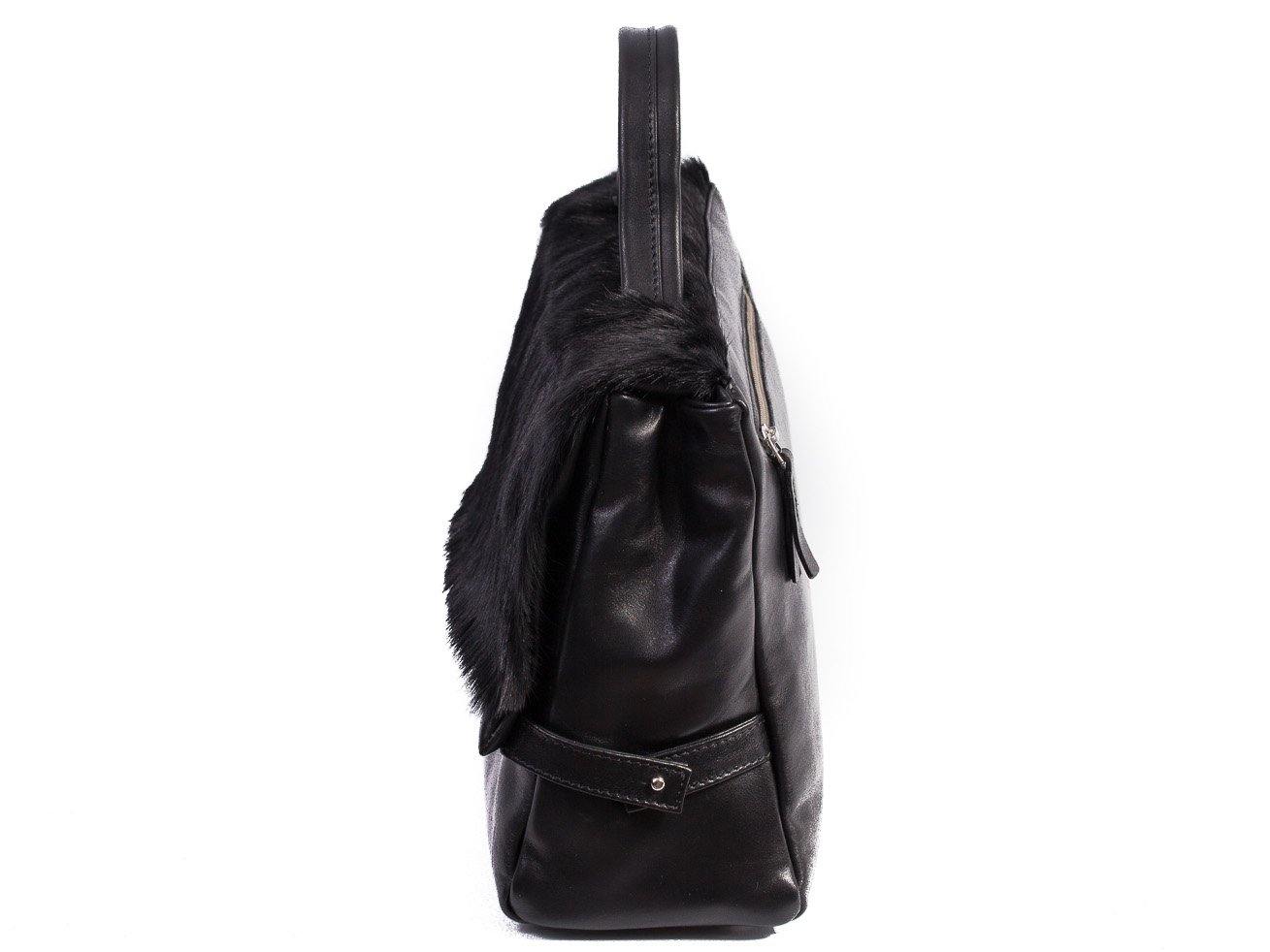 sherene melinda springbok hair-on-hide black leather smith tote bag Stripe side