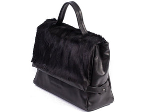 sherene melinda springbok hair-on-hide black leather smith tote bag Stripe side angle