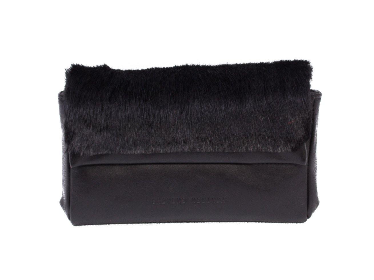 sherene melinda springbok hair-on-hide black leather Sophy SS18 Clutch Bag stripe front strap