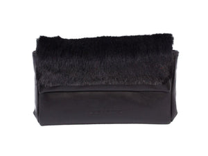 sherene melinda springbok hair-on-hide black leather Sophy SS18 Clutch Bag Stripe front